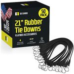 Pack of 50 Tarp Straps, 21" Long Natural Rubber Bungee Cord Tie-Downs Ideal for Securing Tarps, Canvases, Cargo in Cold Climates. Trailer Tiedowns w/Metal S Hooks, by DC Cargo Mall.