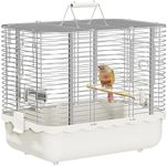 YOOSO WING Bird Carrier Travel Cage, Durable Portable Stainless Steel Birdcage with Bird Perch & Feeding Bowl for Parrots Canaries Budgies Lovebirds Conures Cockatiels (Large White)