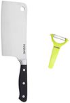 Amazon Brand - Solimo Premium High-Carbon Stainless Steel Meat Cleaver/Knife Plastic Kitchen Peeler - Green