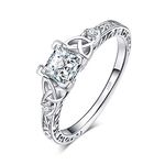 JewelryPalace Vintage Celtic Knot Engagement Rings for Women, White Gold Plated 925 Sterling Silver Cubic Zirconia Promise Rings, Anniversary Princess Cut Solitaire Simulated Diamond Ring Jewellery