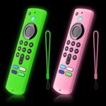 2 Packs Glow Remote Cover Compatible with Lenovo FireTV Stick, 3rd Gen., 4K Remote Controls, Anti-Slip Silicone Case with Lanyard, Glow in The Dark, Glow Green & Glow Pink