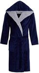 MICHAEL PAUL Dressing Gowns for Men | Super Soft Luxury Hooded Dressing Gown Black Grey Navy | Men's Warm and Cozy Fleece Nightwear Robe | Gifts for Men L Navy