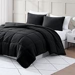 Casa Platino Black Queen Comforter Set - Pre-Washed Ultra Soft & Breathable Cozy 100% Brushed Microfiber Queen Bed Comforter Set- Fade Resistant Comforter Queen Size Set- Black