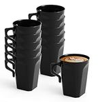 MATANA 50 Black Hard Plastic Coffee Mugs, 255ml - Cups with Handles for Coffee, Tea, Chocolates, Hot & Cold Drinks - Sturdy & Reusable - Camping, Picnic, Barbecues, Parties