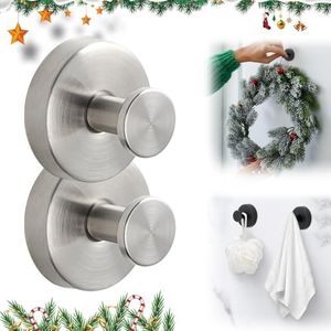 Suction Cup Hooks for Wreaths on Glass, 2025 New No Drill Suction Cup Hooks for Shower, Wreath Hanger for Front Door, Stainless Steel Waterproof for Shower Metal Towel (Silver)