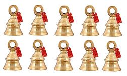 UAPAN Brass Hanging Bell for Festival Home Decoration with J hock (3 Inch, Pack of 10)