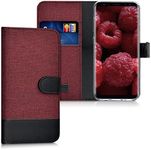 kwmobile Wallet Case Compatible with Samsung Galaxy S8 - Case Fabric and Faux Leather Phone Flip Cover - Dark Red/Black