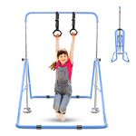 Gymnastics Bars with Ring for Kids Grip, Adjustable Horizontal Bar Junior Training Bars Folding Monkey Bars for Beginner Practicing Home Kids Gymnastics Equipment for Home (Blue)