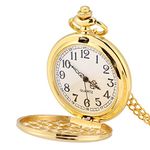 3Colors Classical Quartz Analog Smooth Pocket Watch Necklace Pendant with Chain(Gold)