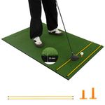 GYMAX 5FT x 3FT/4FT Golf Hitting Mat, Artificial Turf Grass Mat with 2 Rubber Tees & 2 Golf Alignment Stick, Indoor Outdoor Golf Stance Mat for Driving & Chipping Practice (25mm thick, 152 x 92cm)