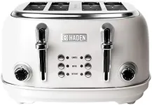 Haden Heritage 4 Slice Wide Slot Stainless Steel Toaster with Adjustable Browning Control & Non-Slip Feet, Ivory & Chrome