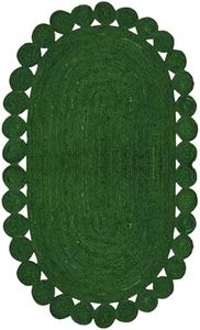 Casavani Runner - Oval Rug 4x12 Area Rug Kilim Rug Green Braided Jute Rug Indoor Outdoor Rug Flatweave Rug High Traffic Area Home & Foyer Corridor Hallway & Stair Runner