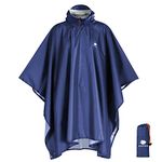 Anyoo Waterproof Rain Poncho Lightweight Reusable Hiking Rain Coat Jacket with Hood for Outdoor Activities,Navy,One Size