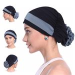 PALAY® Chemo Caps for Women, Flower Head Cap Hair Cap Turban, Cancer Caps for Women, Stylish Hair Wrap Cap, Stretchy Chemo Cap for Women Ladies (Navy Blue)