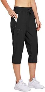 FitsT4 Women's Lightweight Hiking Capri Petite Length Cargo Cropped Pants Quick Dry UPF 50+ Jogger with Zipper Pockets Black Size L