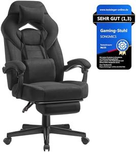SONGMICS Gaming-Stuhl, Bürostuhl, Computerstuhl, ergonomisches Design, mit Fußstütze, verstellbares Kopfkissen, Lendenkissen, Tragkraft 150 kg, tintenschwarz OBG077BH21