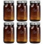 Tebery 6 Pack Amber Wide Mouth Quart Mason Jars, 32Oz Canning Glass Jars with Airtight lids and Bands for Canning, Freezing, Preserving, Beverages & Jar Decor