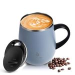 Ideus Coffee Mug 470ml (16oz), Double Wall Vacuum Insulated Stainless Steel Coffee & Tea Cup w/Non-Slip Handle & Slider Module Lid & Large Volume (Gray)