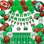 47Pcs Football Party Supplies and Decorations Include Tablecloth Touchdown Pennant Banner Hanging Swirls Paper Pom Poms Foil Balloons for Super Bowl Party Decorations