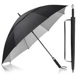 Kalolary 68 Inch UPF 50+ UV Protection Golf Umbrella, Large Oversize Automatic Open Double Canopy Vented Windproof Stick Umbrella, Extra Large Umbrella for Adult and Family(Black)