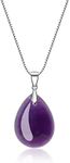 COAI 925 Sterling Silver Teardrop Amethyst Crystal Necklace, Birthstone Necklace