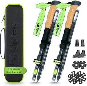 Alpteq® Wanderstöcke faltbar Carbon mit Korkgriff | Bergsport Trekkingstöcke | Nordic Walking Stöcke Damen & Herren | extra leicht und Teleskop variabel (Carbon 115-135 cm | Lime Green)