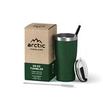 Arctic Tumblers | 20 oz Green Insulated Tumbler with Straw & Cleaner - Retains Temperature up to 24hrs - Non-Spill Splash Proof Lid, Double Wall Vacuum Technology, BPA Free & Built to Last