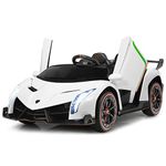 COSTWAY 12V Electric Ride on Car, 2-Seater Licensed Lamborghini Racing Cars with Remote Control, Swing Mode, LED Lights, Horn, USB/MP3/TF, 4 Suspension Wheels Vehicle for Kids (White)