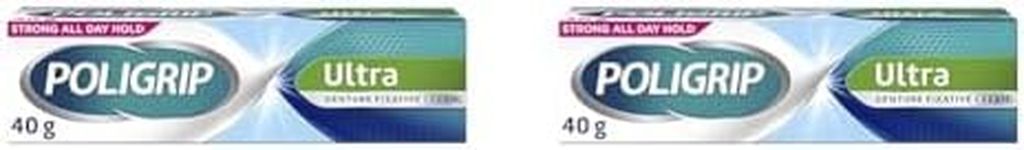 Poligrip Denture Adhesive Cream, False Teeth and Partials Fixative, Ultra, 40 g (Pack of 2)
