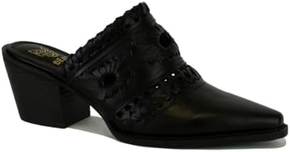 Beast Fashion Women's Woven Block Heel Mules Stacked Block Heels Mules Comfort Pointed Toe Slip on Slides Loafer Shoes, Black,6.5