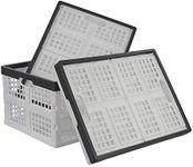 Teyyvn 3-Pack 30 L Plastic Stackable Collapsible Storage Crates, Folding Storage Baskets white