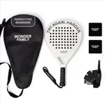 Padel Racket with Overgrip & 2 Wristbands – Memory EVA Foam, Perfectly Balanced – Pala de Padel – Fiberglass Paddle for Beginners and Intermediates – Includes 420D Fiber Bag (White)