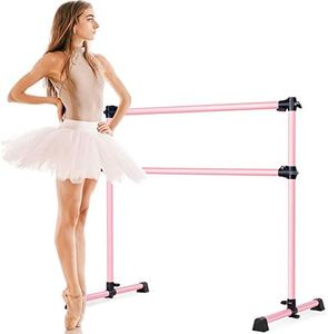 GOPLUS Double Barre de Danse Classique, Barre Inférieure Hauteur Réglable 7-112 CM et Amovible, pour Ballet, Gymnastique, Streching, Charge Max 50KG, 123 x 71 x 119 CM (Rose)