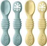 4 Pack Baby Silicone Spoons, First + Second Stage Spoons, Baby Feeding Spoons, BPA Free Self Feeding Baby Spoons, Baby & Toddler Utensil, o1baby (Blue & Yellow)