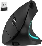 Delton Ergonomic Vertical Rechargeable Wireless Mouse with Auto Pair USB Dongle, 6 Buttons, 3 Adjustable DPI Levels (800/1200/2400), Compatible for PC, Laptop, Mac, Chromebook - Black