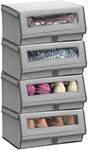 mDesign Large Fabric Closet Shoe Storage Box w/Clear Window - Shoe, Sandal, Sweater, Linen, Clothes Organizer - Boot Storage Solutions - Shoe Bin - Lido Collection, 4 Pack, Gray Herringbone