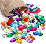 DEODARI 115pcs Pirate Gems Fake Treasure Jewels with Pearls in Sack bag Kids Pirate party Favors