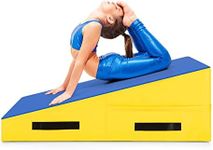 Giantex Incline Gymnastic Mat Wedge Shape Gymnastic, Gym Fitness Tumbling Skill Shape Mat for Kids Girls Home Training Exercise, Blue/Yellow (37''x23''x14'')