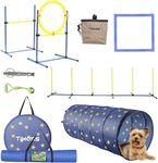 TIMOSS Dog Agility Training Equipment Set, Outdoor&Indoor, Deluxe Obstacle Course Starter Kit w/Tunnel, Adjustable Hurdle, Jumping Ring, 6 Weave Poles, Pause Box, Carry Bag