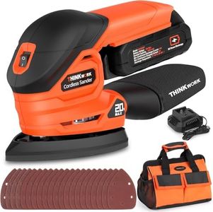 THINKWORK Cordless Detail Sander - 20V/2.0 Ah Battery Sander, 12000 RPM Electric Palm Sander with Dust Collection System for Sanding Tight Spaces on Wood Surfaces, Included 21 Sandpapers