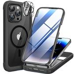 Miracase Magnetic Case for iPhone 15 Pro Max Case 6.7-Inch, Full Body Bumper Case Compatible with MagSafe and Built-in 9H Tempered Glass Screen Protector + Camera Lens Protector (Black)