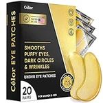 Under Eye Patches (20 Pairs) - Golden Eye Mask with Amino Acid & Collagen, Cooling Eye Care for Wrinkles, Puffy Eyes & Dark Circles, Brightening Skincare Treatment for Men & Women, Vegan & USA Tested