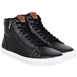 HX London Leather Zip & Lace-Up Mid Ankle Sneakers for Men Black, Size_9