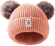 Richmen Baby Beanie Hat, Cute Cat Warm Toddlers Winter Hat, Double Pom Pom Beanies for Boys & Girls Woolen Knitted Cap (Pink)