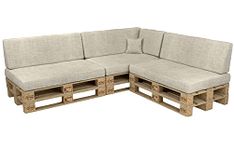 POKAR Euro Pallet Seating Set of 8: 3x seats 120x80cm + 3x back cushions 120x40cm+ 1x side cushion 60x40cm + 1x decorative pillow 40x40cm, cold foam, Garden Furniture, without pallets, beige