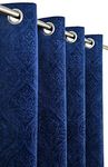 Kiara Creations 2 Piece Velvet Emboss Damas Room Darkening Curtains for Door 7 Feet, Blue