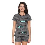 Real Basics Women's Cotton Printed Pajama Set (Shorts & Top) (Rb-W-Shortset-L-P1-Greyeye_Grey_Large)