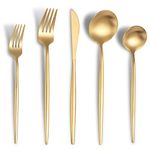 Lemeya Cutlery Set, Modern Stainless Steel Cutlery Set, 30 Piece Cutlery Set Service For 6, Dinnerware Utensils Set For Home And Restaurant, Sa Finish, Matte Gold