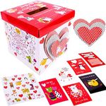 Hapinest Valentines Day Cards for Kids with DIY Mailbox for Classroom Exchange - 1 Card Box, 32 Valentines, 6 Craft Paper Hearts, and 3 Sticker Sheets