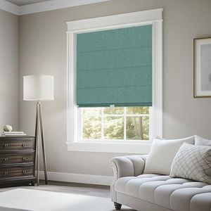 BERISSA Blackout Roman Shades for Windows Cordless,Pull Down Linen Fabric Roman Blinds,Privacy Window Shades for Door Windows,Bedroom,Office,Easy to Install,Turquoise,Custom Size